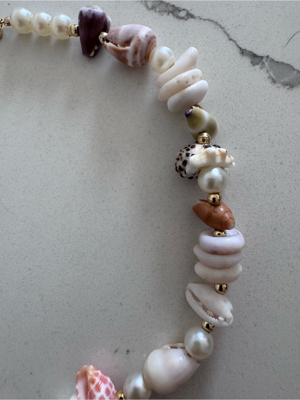 Handmade Shell & Pearl Choker Necklace - Pink & Cream - Picture 3 of 5